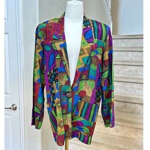 Women's Vintage 80s/90s Colorful Jewel-Tone Blazer by F & LTD - Size Small